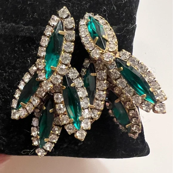 ***HOLD*** Elizabeth Cole Bacall Faux Emerald and Diamond Pierced Earrings - Picture 3 of 5